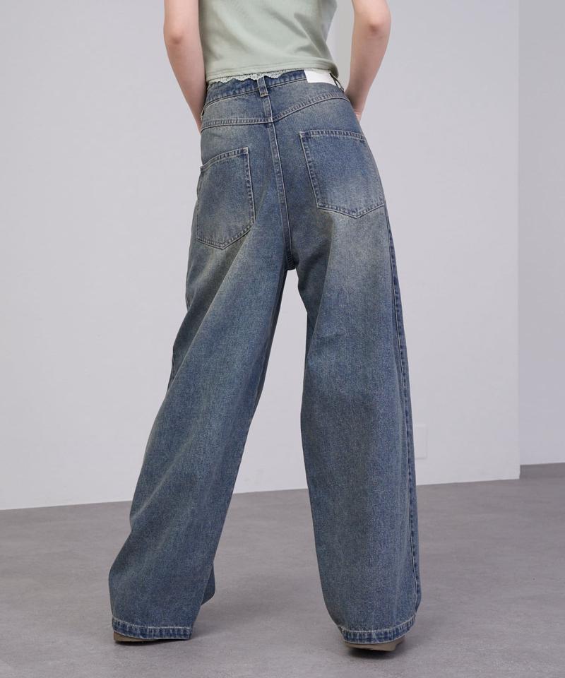 【-3kg見え/ウエスト調整可】サイド切替ワイドデニムパンツ