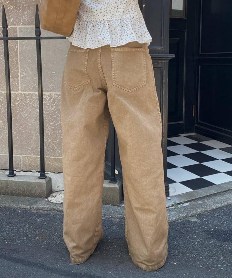 【-3kg見え/ウエスト調整可】サイド切替ワイドデニムパンツ