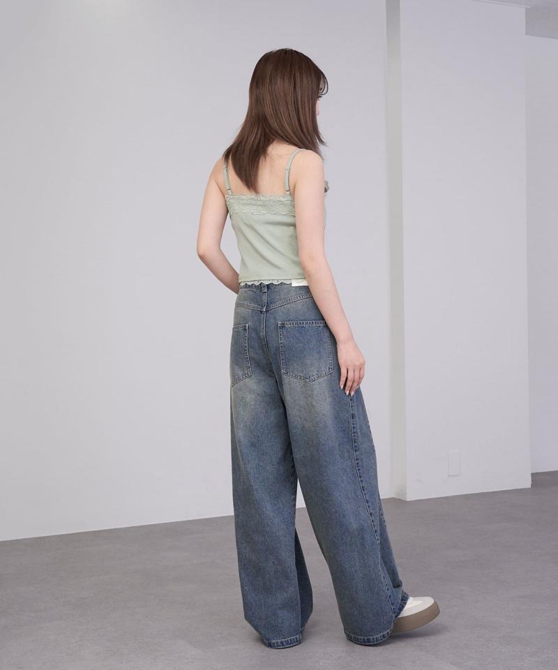 【-3kg見え/ウエスト調整可】サイド切替ワイドデニムパンツ