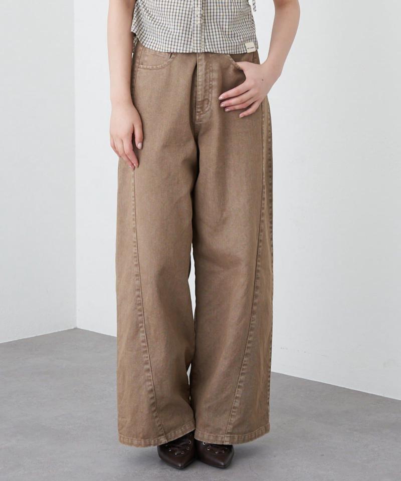 【-3kg見え/ウエスト調整可】サイド切替ワイドデニムパンツ