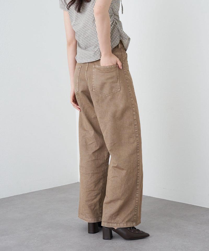 【-3kg見え/ウエスト調整可】サイド切替ワイドデニムパンツ