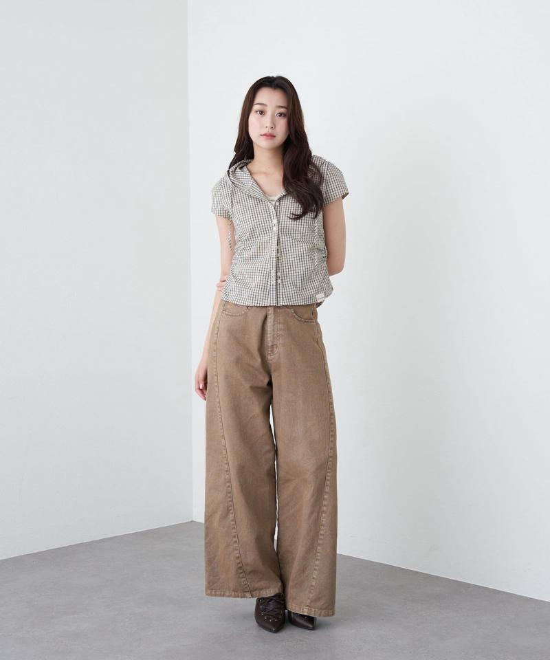 【-3kg見え/ウエスト調整可】サイド切替ワイドデニムパンツ