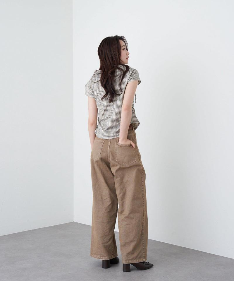 【-3kg見え/ウエスト調整可】サイド切替ワイドデニムパンツ