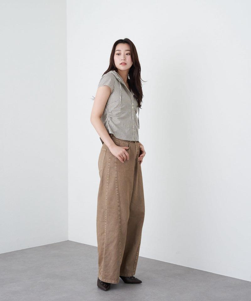 【-3kg見え/ウエスト調整可】サイド切替ワイドデニムパンツ