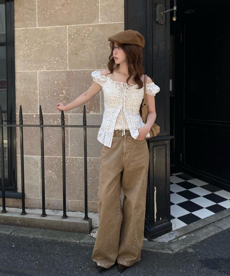 【-3kg見え/ウエスト調整可】サイド切替ワイドデニムパンツ