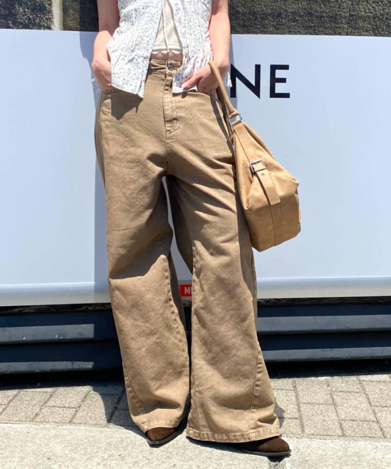 【-3kg見え/ウエスト調整可】サイド切替ワイドデニムパンツ