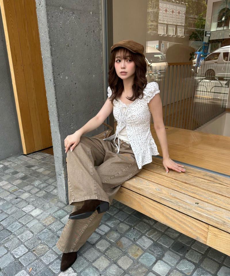 【-3kg見え/ウエスト調整可】サイド切替ワイドデニムパンツ