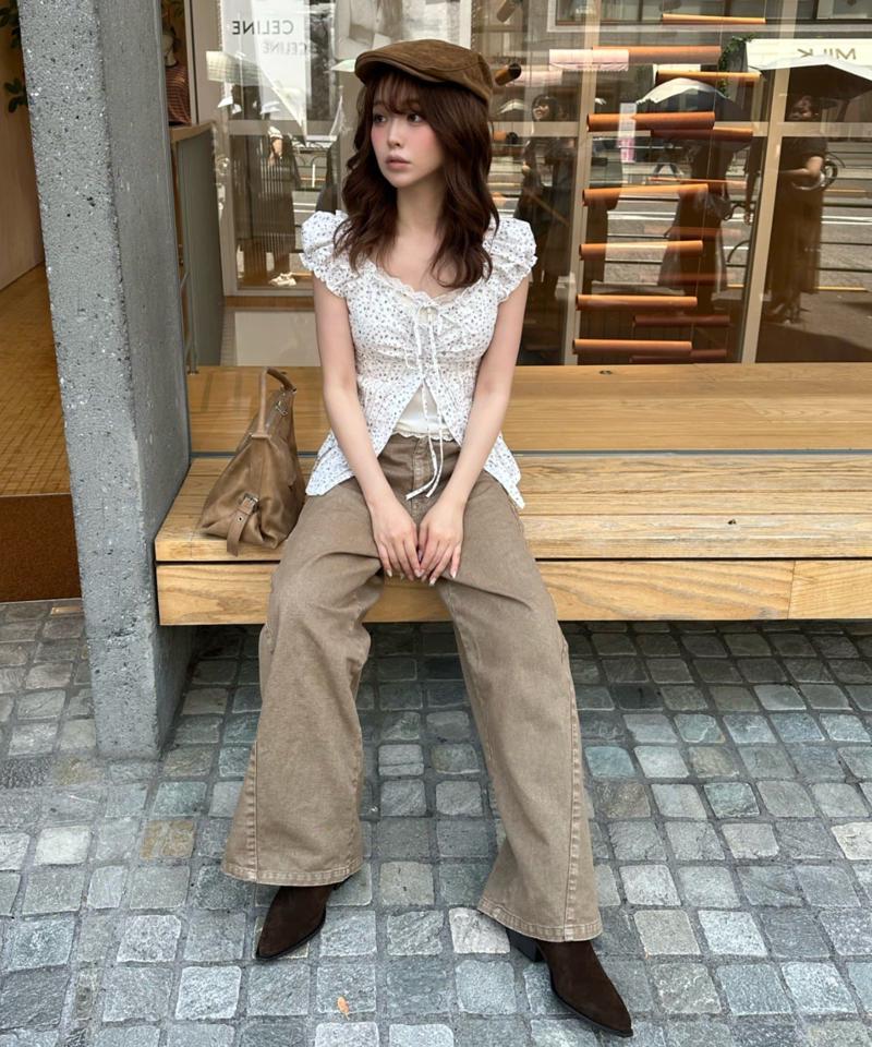 【-3kg見え/ウエスト調整可】サイド切替ワイドデニムパンツ