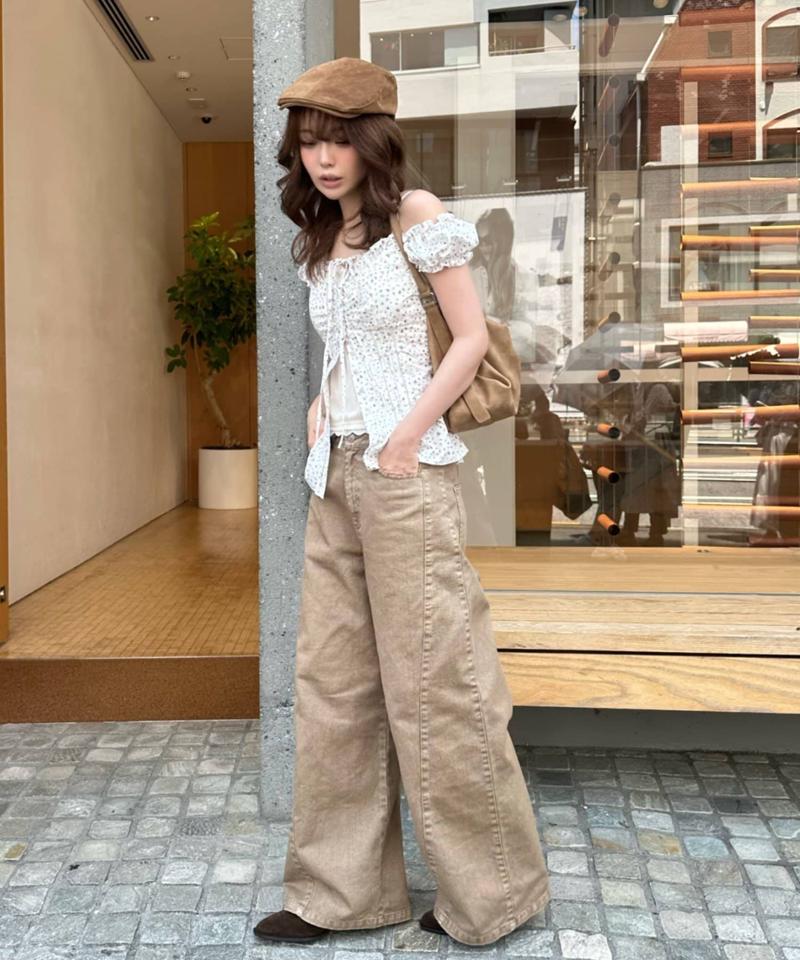 【-3kg見え/ウエスト調整可】サイド切替ワイドデニムパンツ