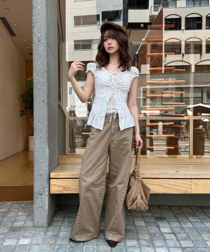 【-3kg見え/ウエスト調整可】サイド切替ワイドデニムパンツ