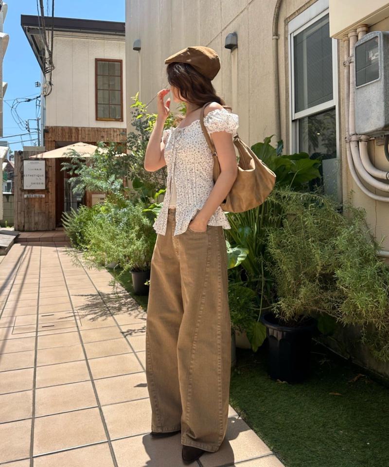 【-3kg見え/ウエスト調整可】サイド切替ワイドデニムパンツ