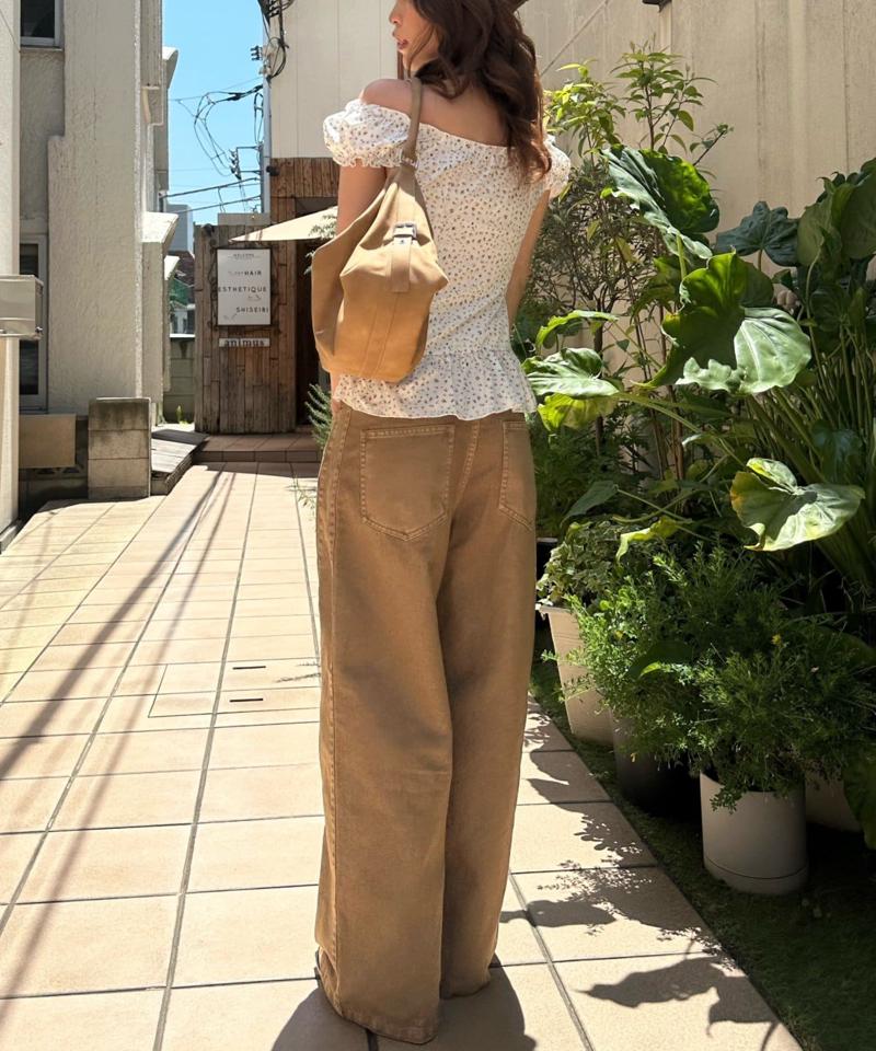 【-3kg見え/ウエスト調整可】サイド切替ワイドデニムパンツ