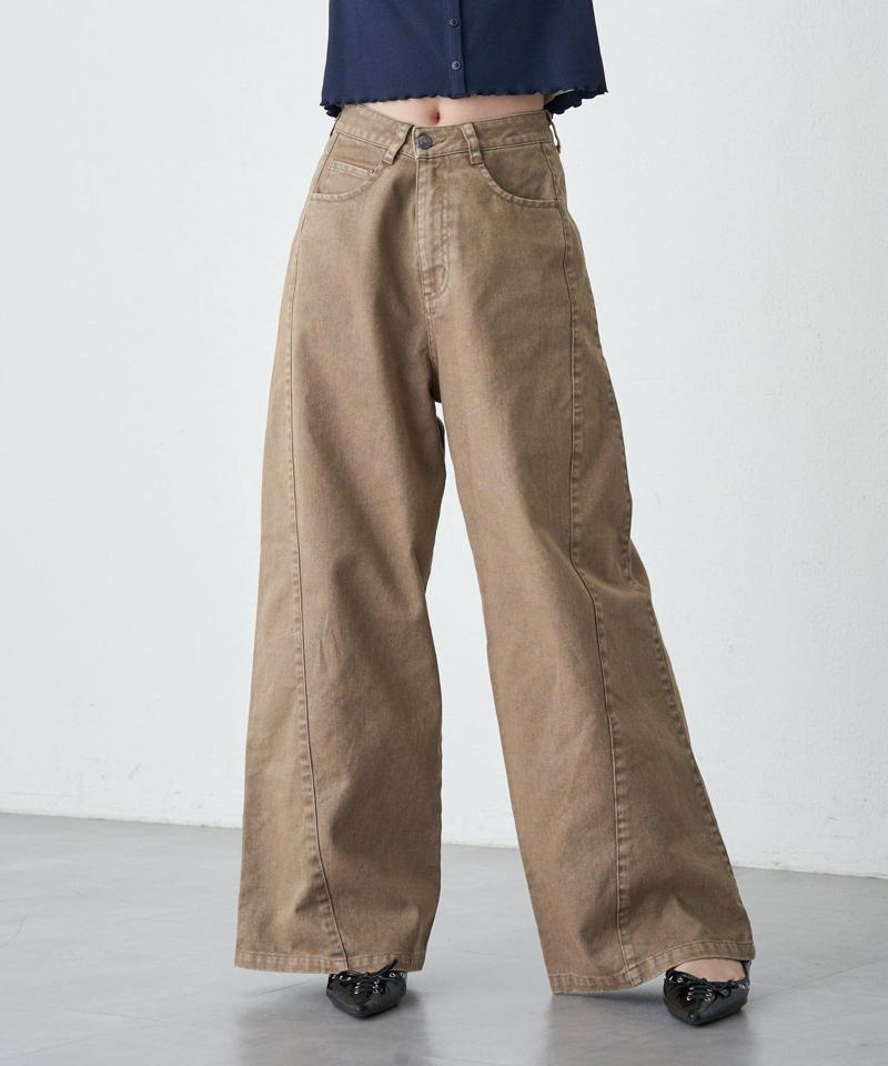 【-3kg見え/ウエスト調整可】サイド切替ワイドデニムパンツ