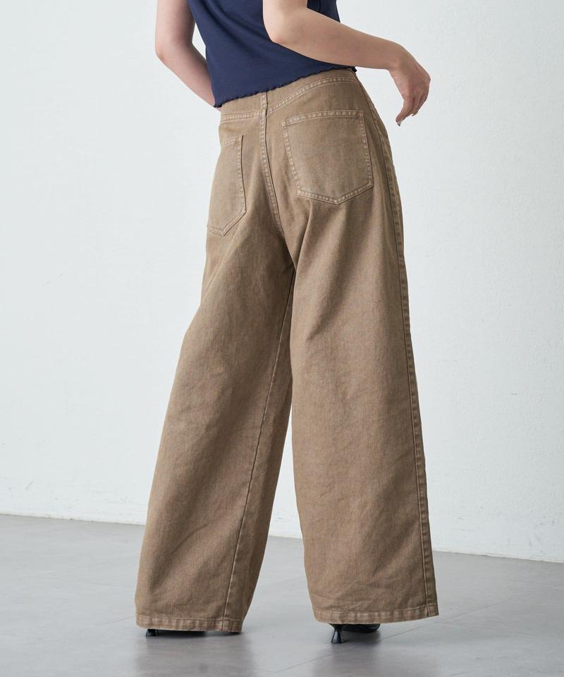 【-3kg見え/ウエスト調整可】サイド切替ワイドデニムパンツ
