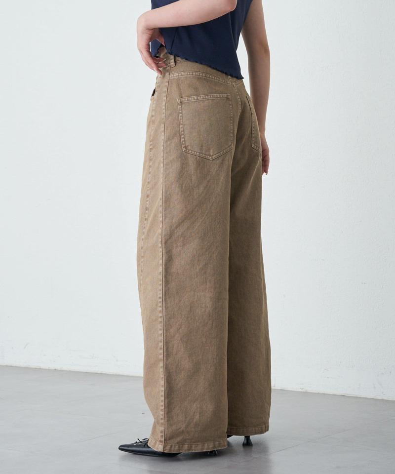 【-3kg見え/ウエスト調整可】サイド切替ワイドデニムパンツ