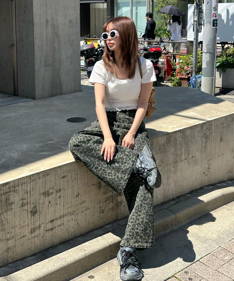 【-3kg見え/ウエスト調整可】サイド切替ワイドデニムパンツ