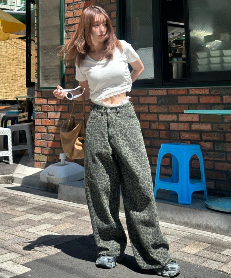 【-3kg見え/ウエスト調整可】サイド切替ワイドデニムパンツ