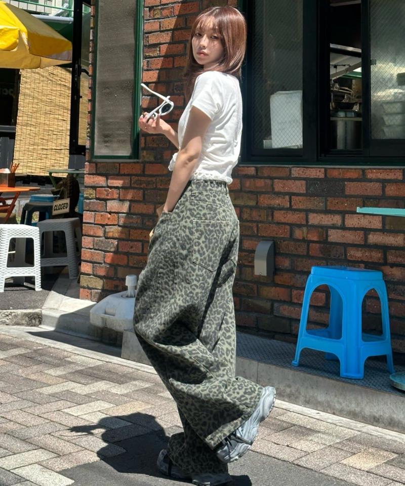 【-3kg見え/ウエスト調整可】サイド切替ワイドデニムパンツ