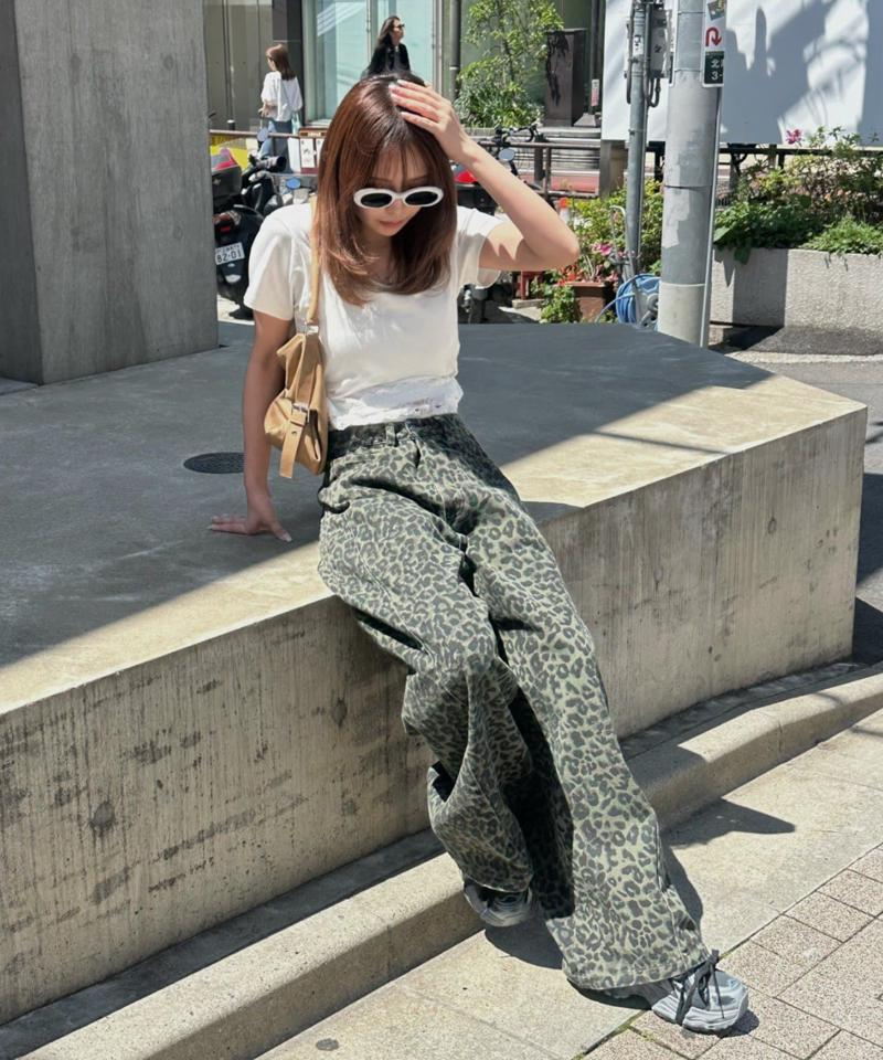 【-3kg見え/ウエスト調整可】サイド切替ワイドデニムパンツ