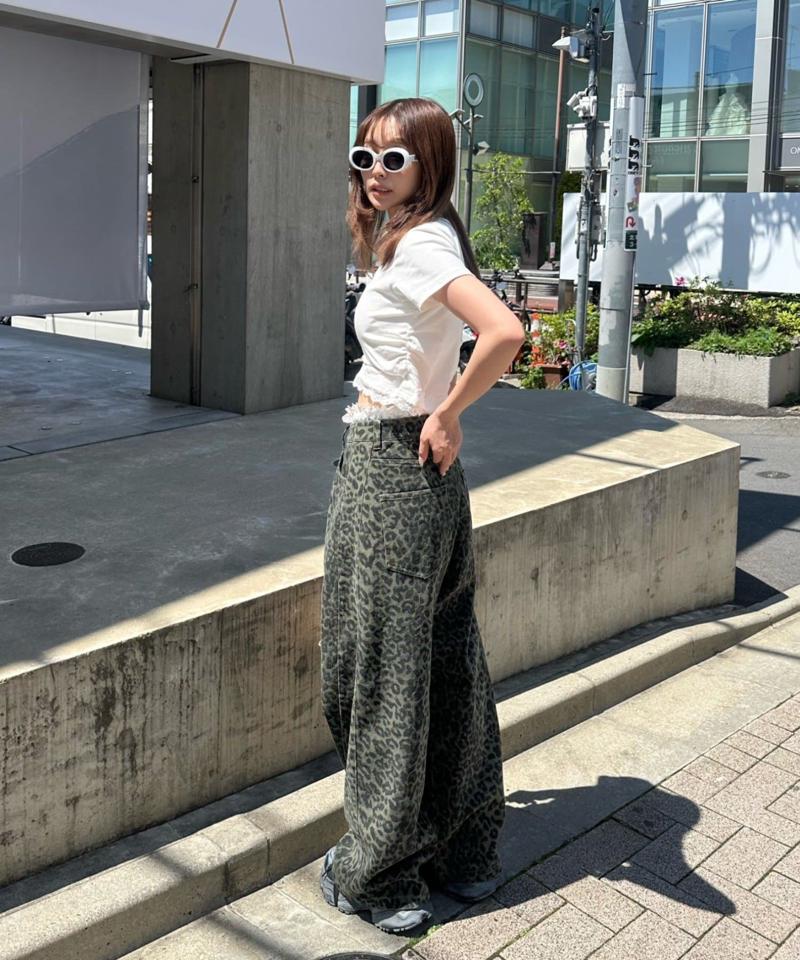 【-3kg見え/ウエスト調整可】サイド切替ワイドデニムパンツ