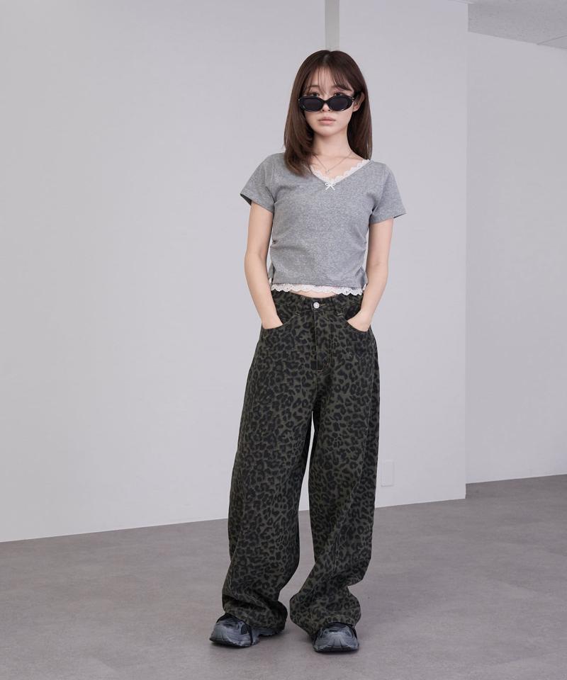 【-3kg見え/ウエスト調整可】サイド切替ワイドデニムパンツ