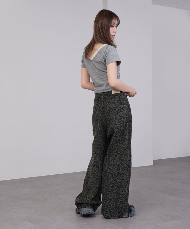 【-3kg見え/ウエスト調整可】サイド切替ワイドデニムパンツ