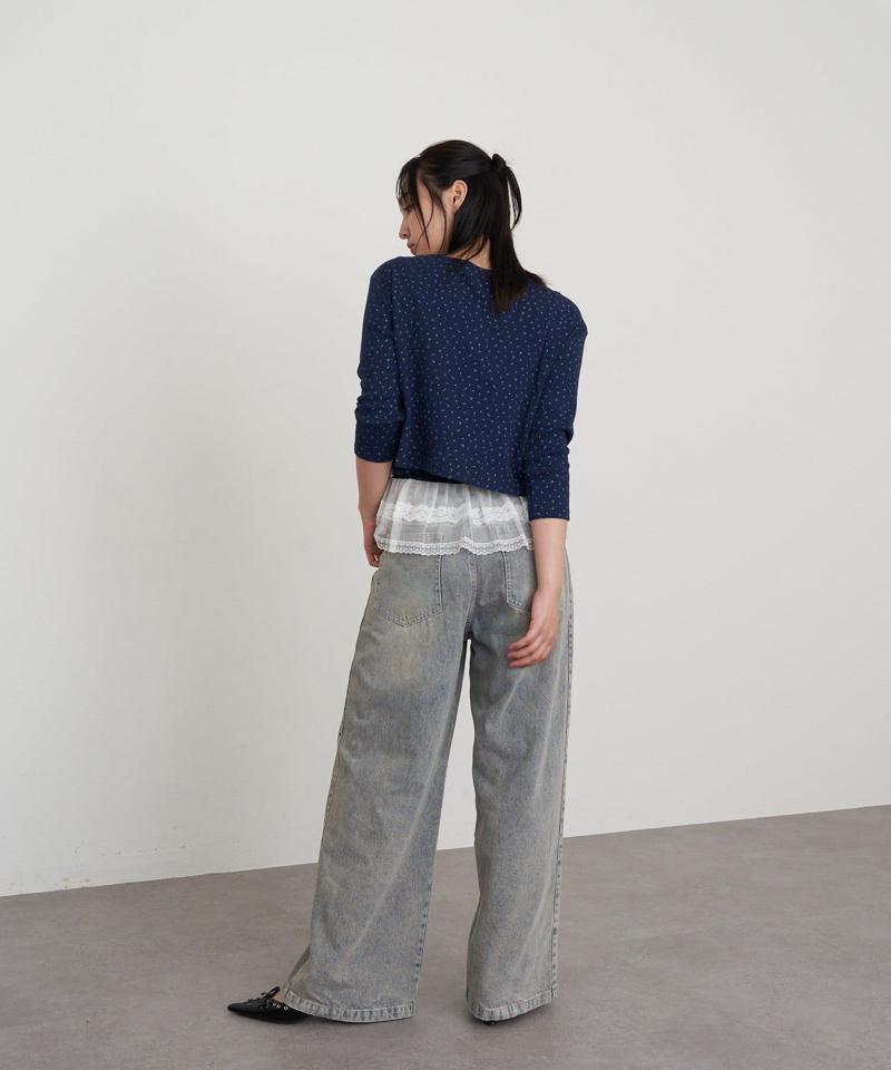 【-3kg見え/ウエスト調整可】サイド切替ワイドデニムパンツ