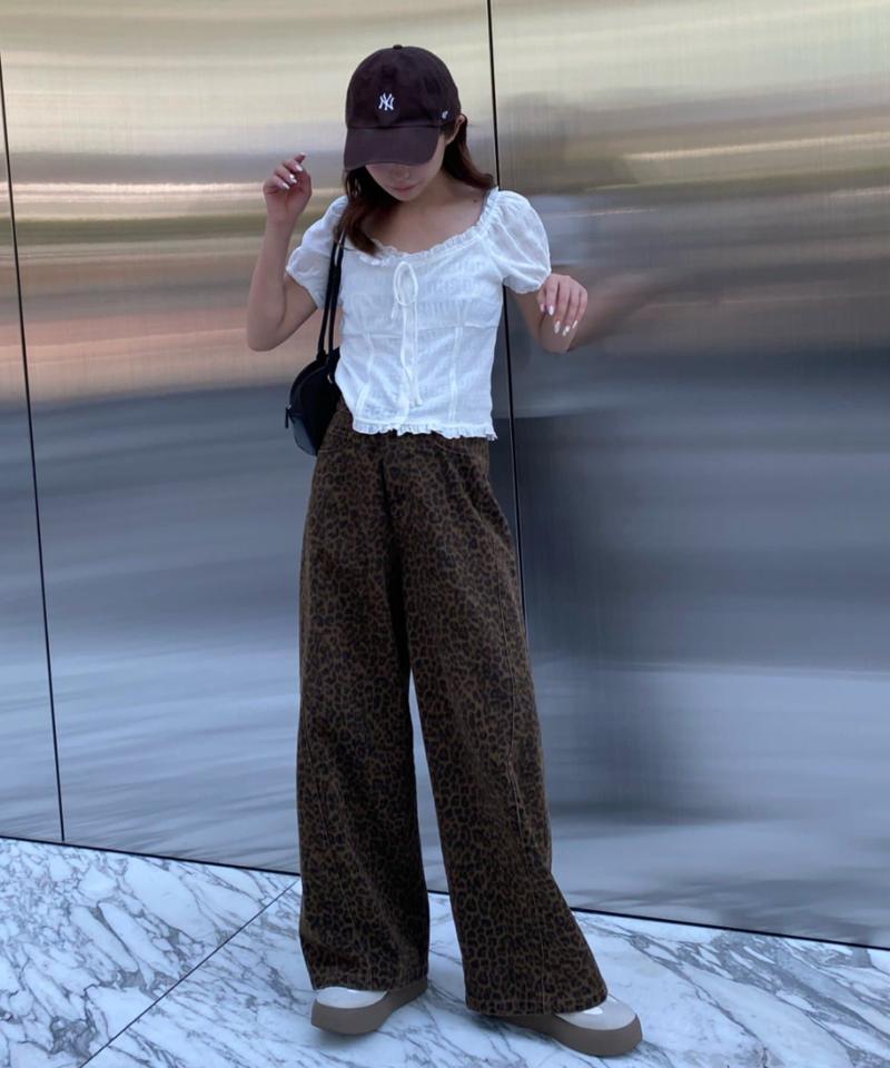 【-3kg見え/ウエスト調整可】サイド切替ワイドデニムパンツ