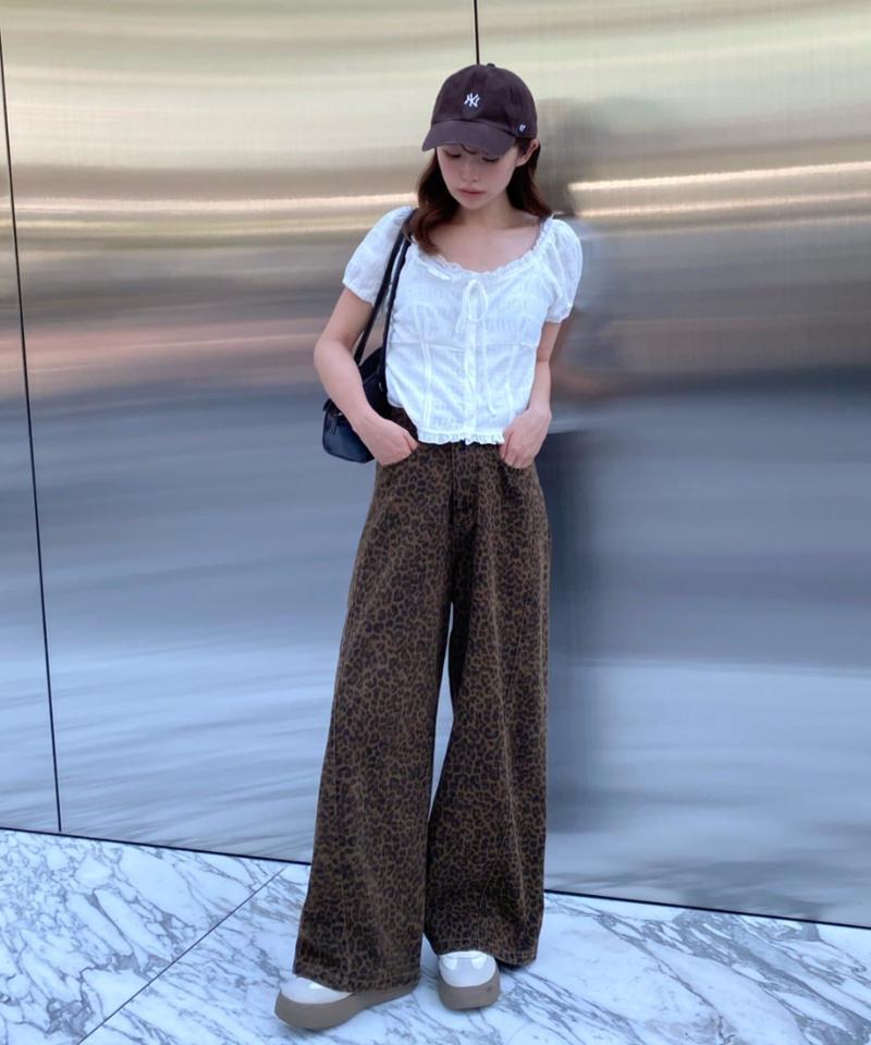 【-3kg見え/ウエスト調整可】サイド切替ワイドデニムパンツ