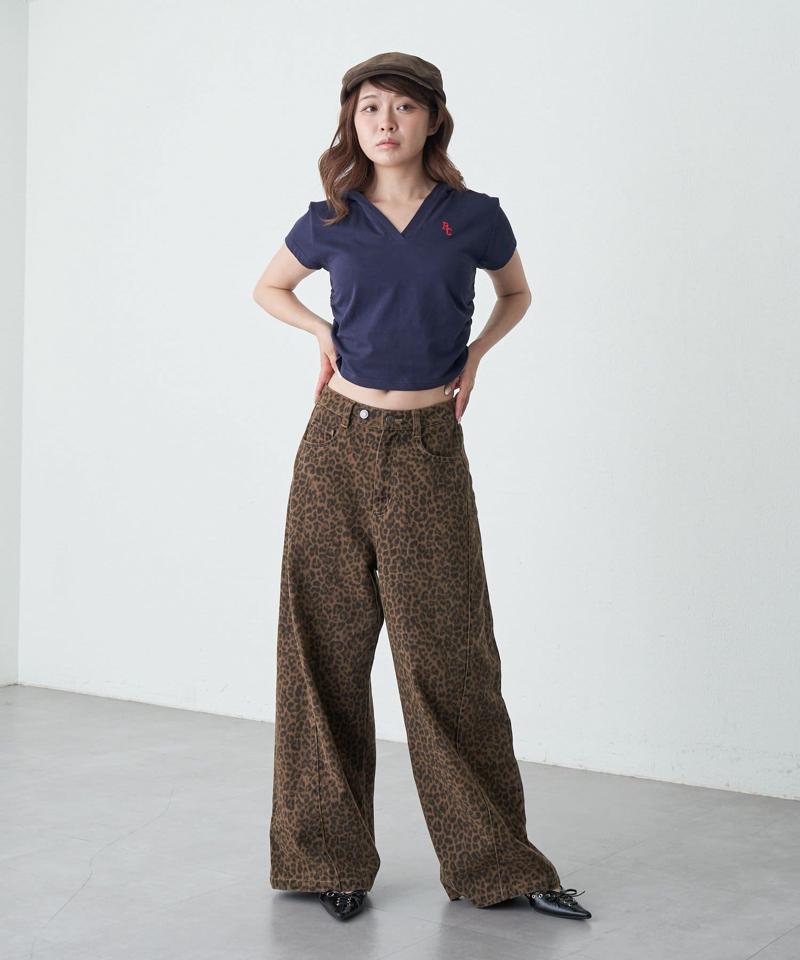 【-3kg見え/ウエスト調整可】サイド切替ワイドデニムパンツ