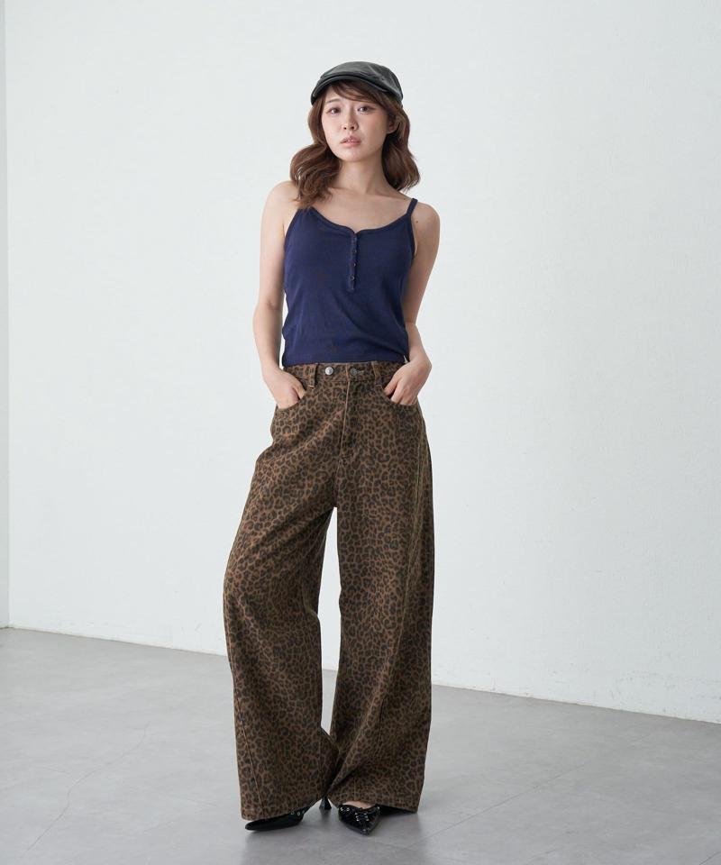 【-3kg見え/ウエスト調整可】サイド切替ワイドデニムパンツ