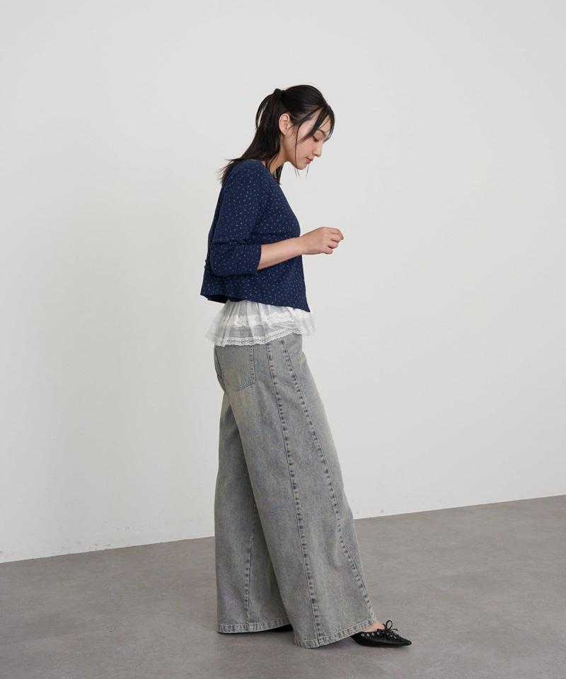 【-3kg見え/ウエスト調整可】サイド切替ワイドデニムパンツ