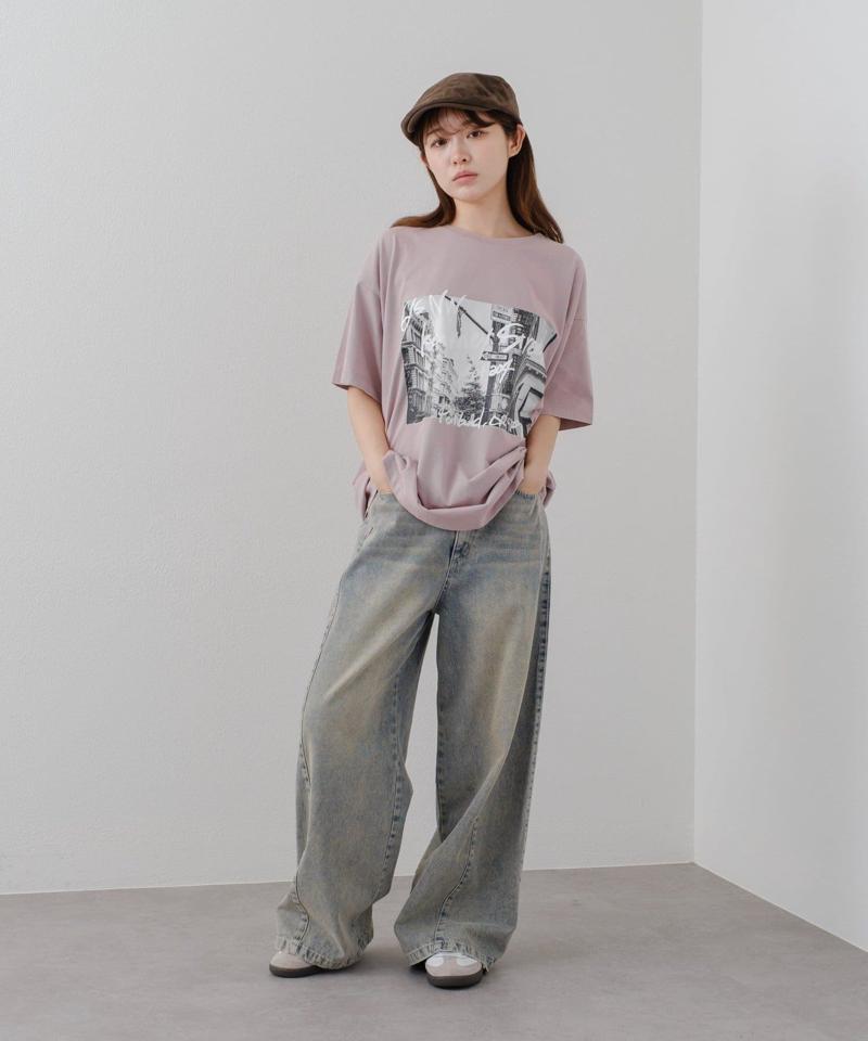 【-3kg見え/ウエスト調整可】サイド切替ワイドデニムパンツ