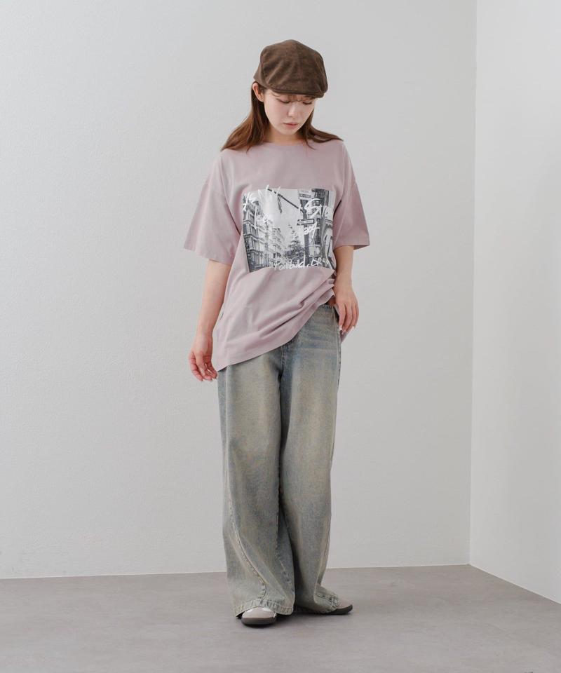 【-3kg見え/ウエスト調整可】サイド切替ワイドデニムパンツ