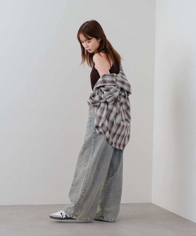 【-3kg見え/ウエスト調整可】サイド切替ワイドデニムパンツ