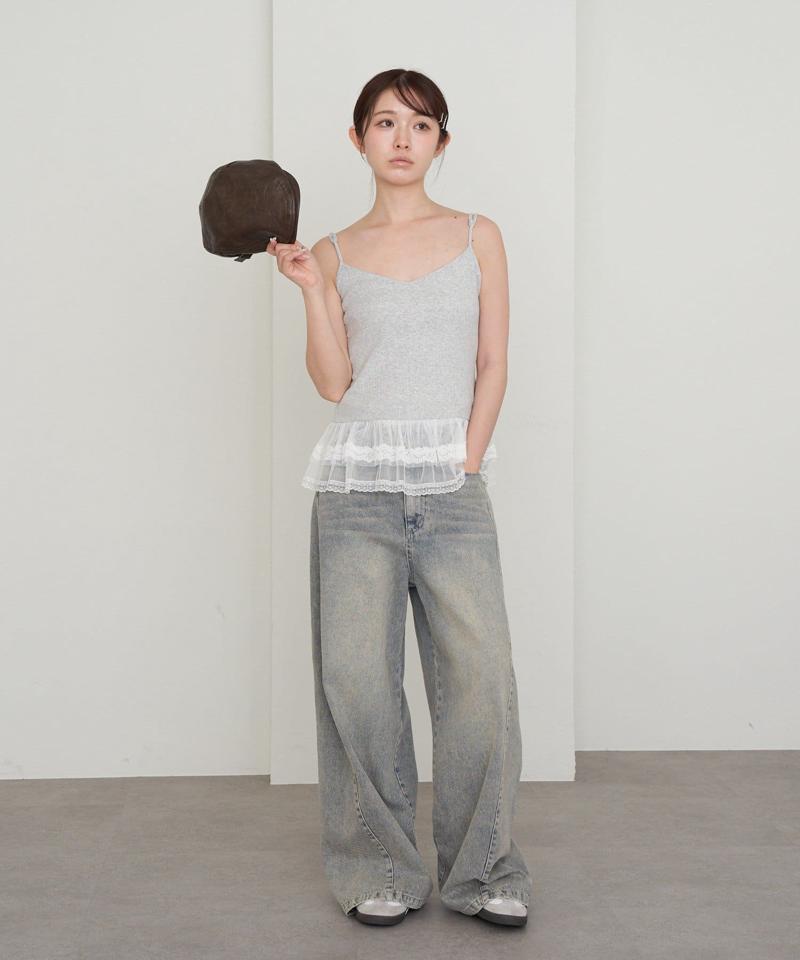 【-3kg見え/ウエスト調整可】サイド切替ワイドデニムパンツ