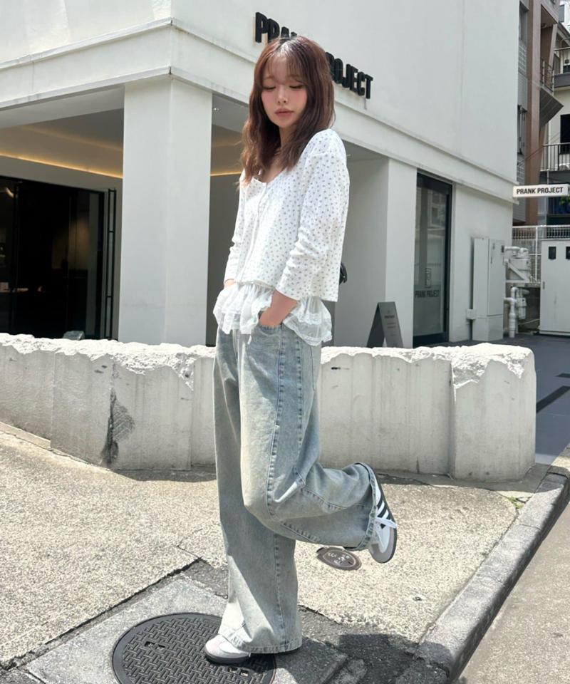 【-3kg見え/ウエスト調整可】サイド切替ワイドデニムパンツ