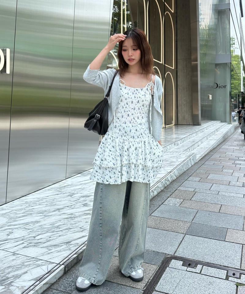 【-3kg見え/ウエスト調整可】サイド切替ワイドデニムパンツ