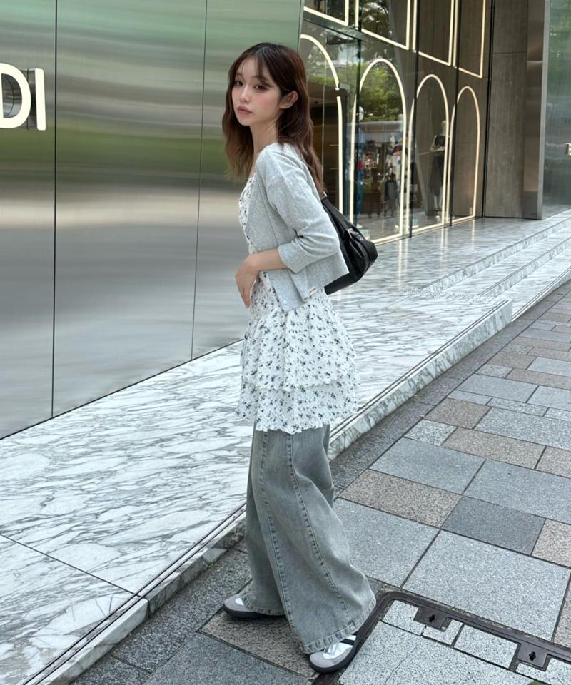 【-3kg見え/ウエスト調整可】サイド切替ワイドデニムパンツ