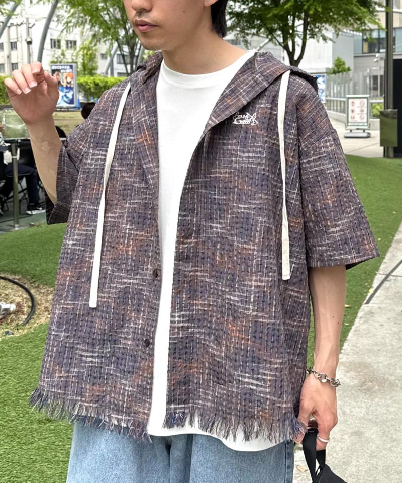 【S.G】ユニセックスポコポコフードオーバーシャツ