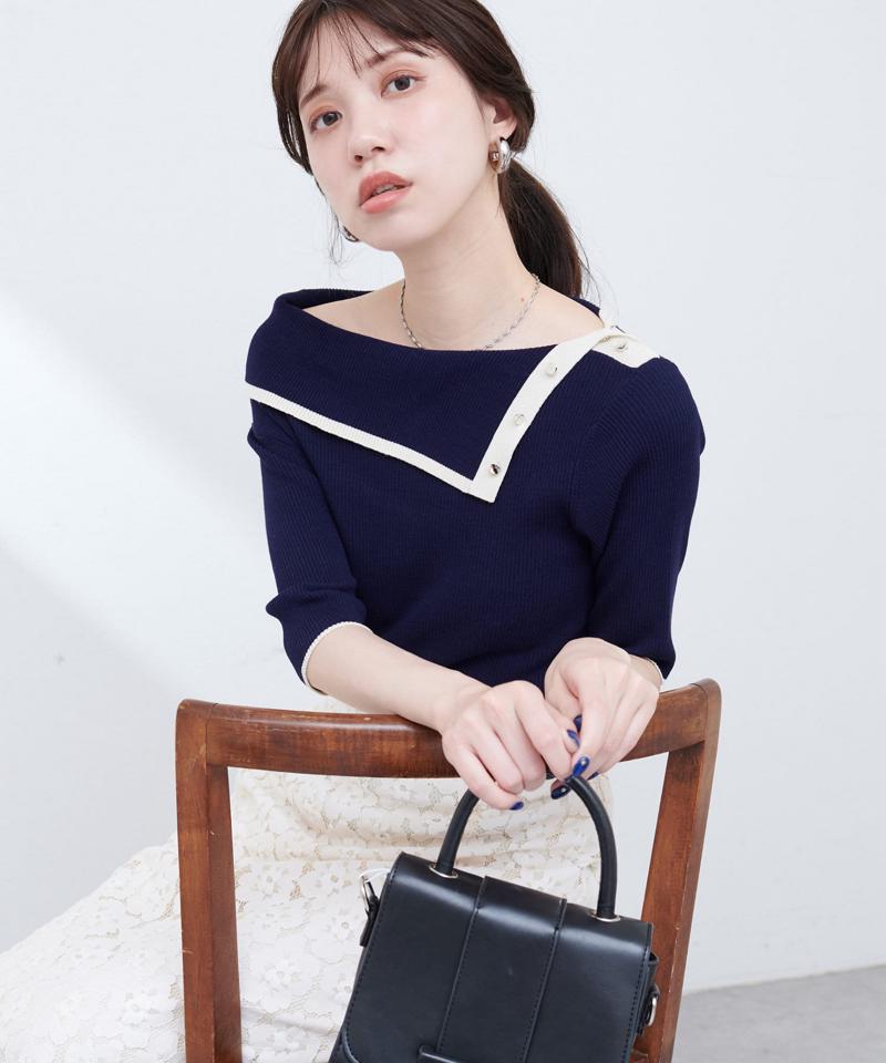 【WEB限定】オフショルアシメネックリブニット