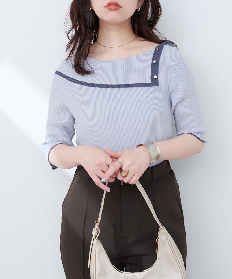 【WEB限定】オフショルアシメネックリブニット