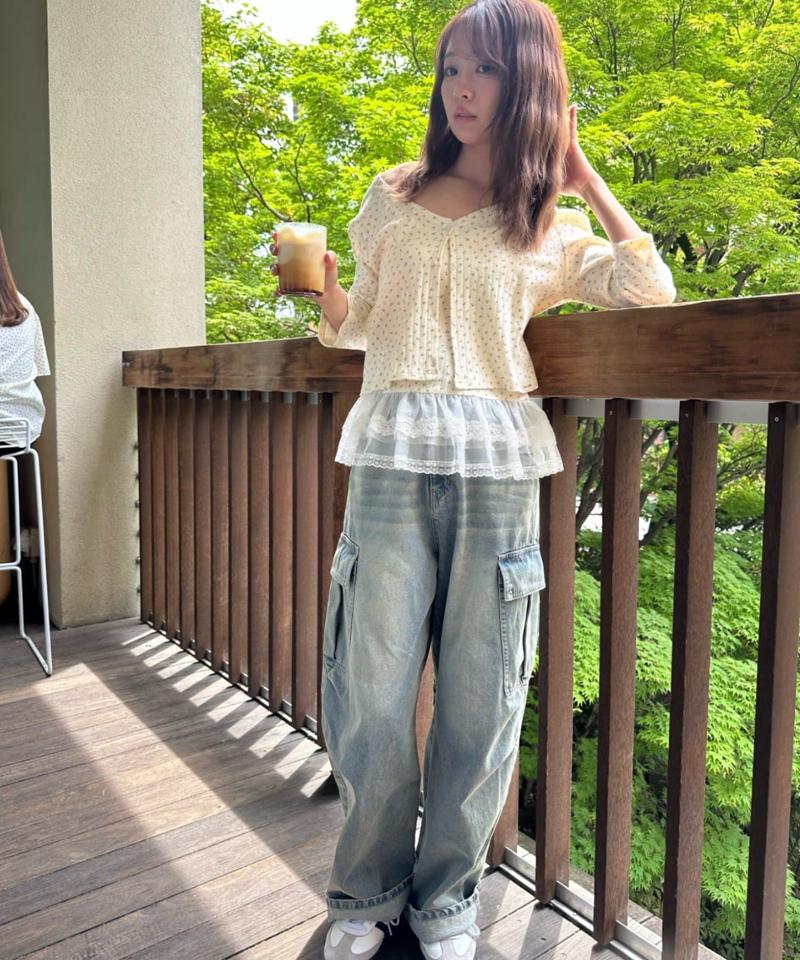 【ゆったり履き心地/ウエスト調整可】デニムカーゴパンツ