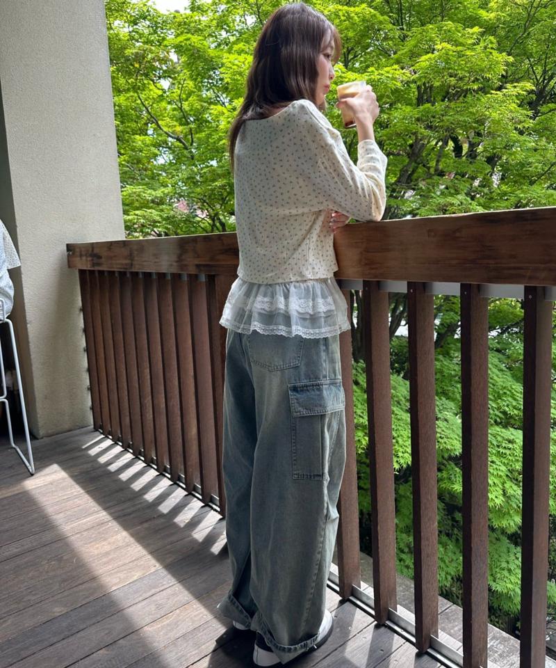 【ゆったり履き心地/ウエスト調整可】デニムカーゴパンツ