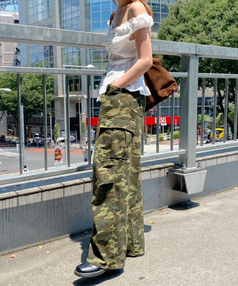 【ゆったり履き心地/ウエスト調整可】デニムカーゴパンツ