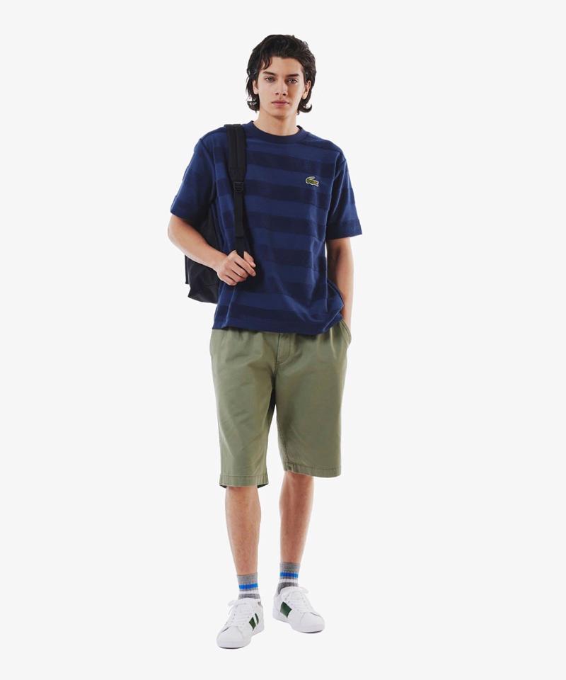 【LACOSTE】パイル地切り替え同色ボーダーTシャツ