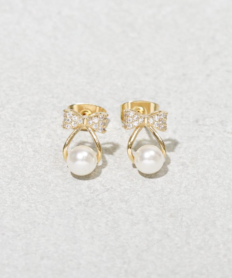 キラキラリボンパールピアス