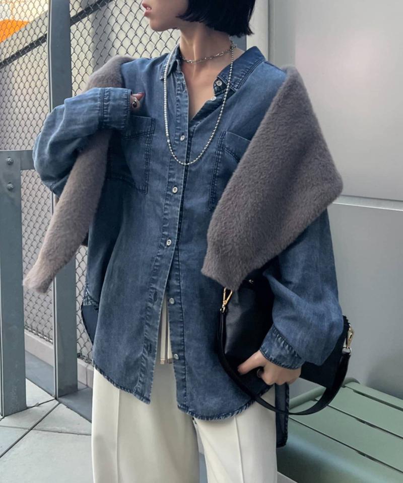 【2サイズ展開/オールシーズン着れる】テンセルデニムシャツ