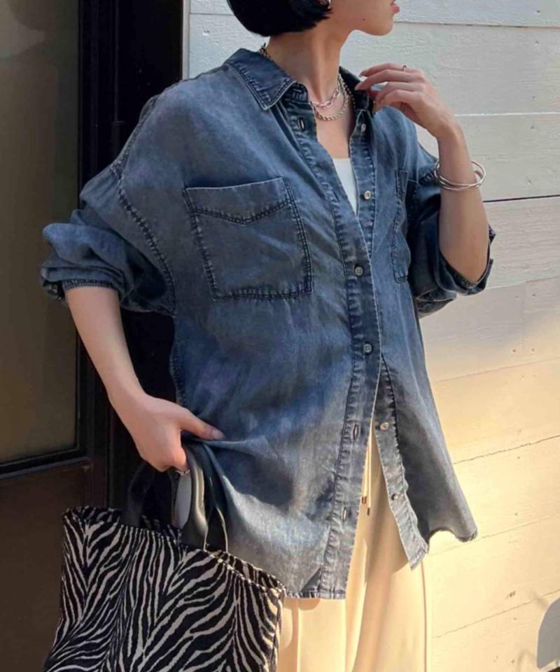 【2サイズ展開/オールシーズン着れる】テンセルデニムシャツ