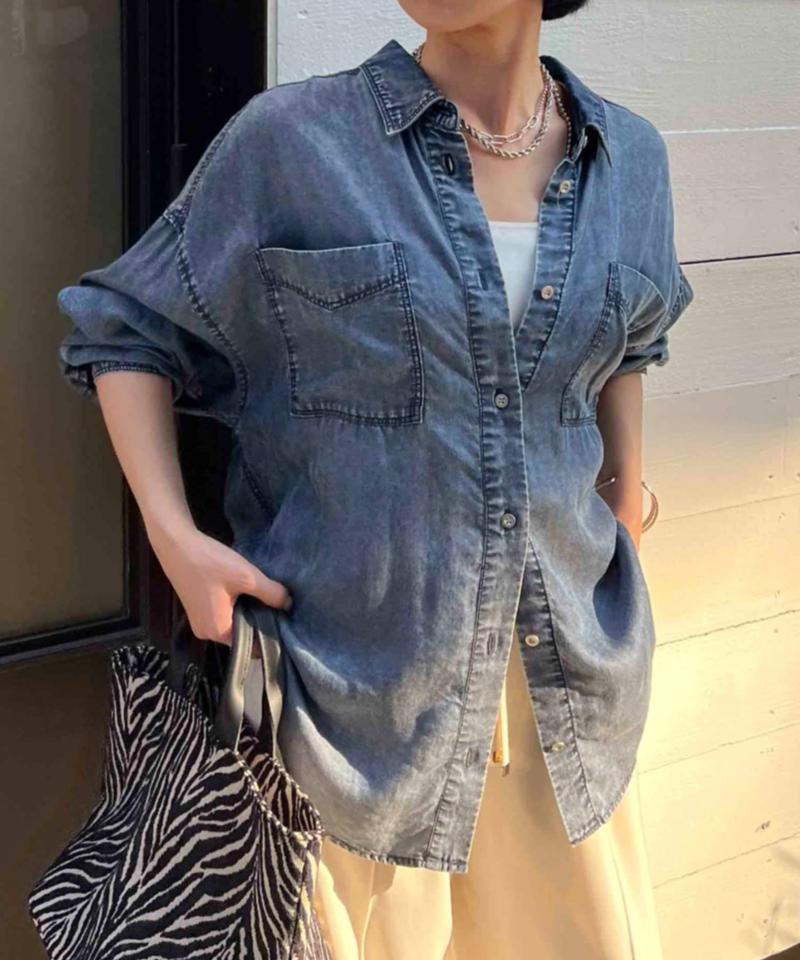 【2サイズ展開/オールシーズン着れる】テンセルデニムシャツ